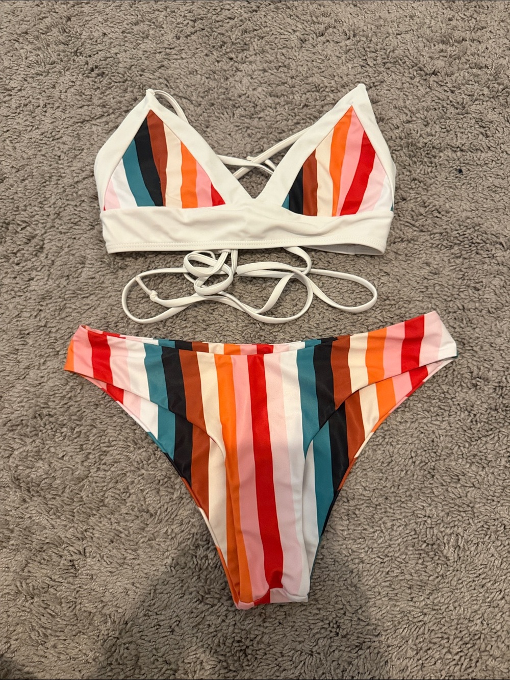 Zaful Striped Multi-Color Tie-Back Bikini Set